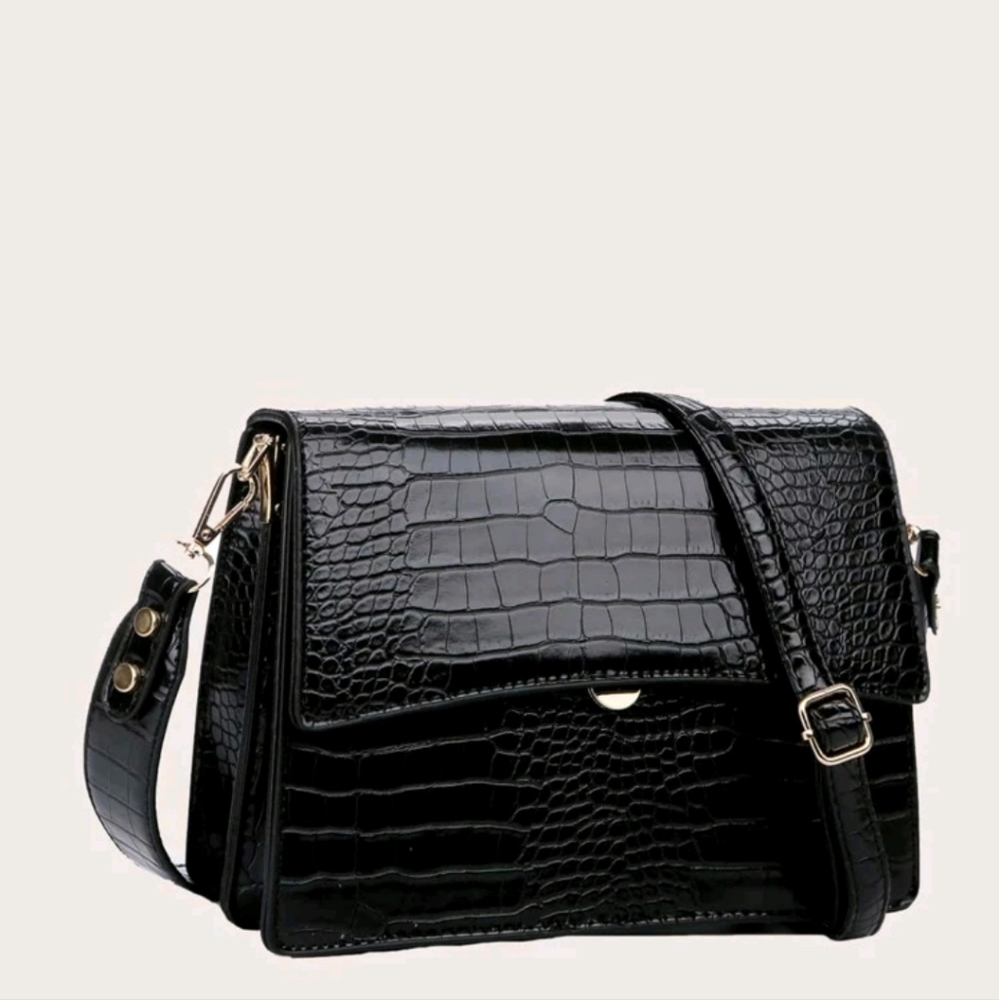 Croc embossed flap cross body bag